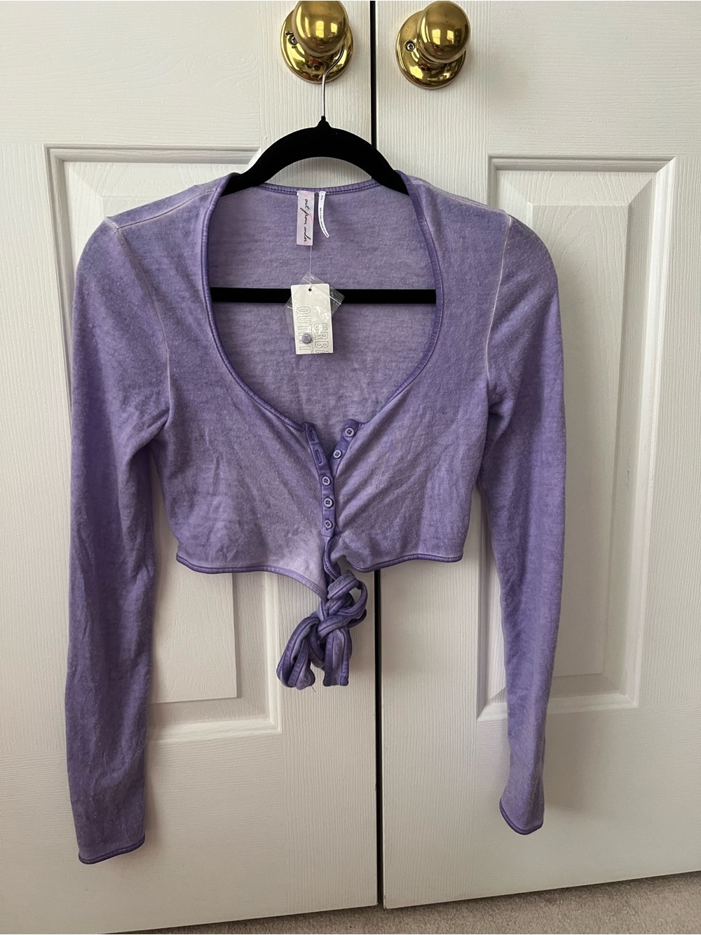 Urban Outfitters Lavender Tie-Front Long Sleeve Crop Top